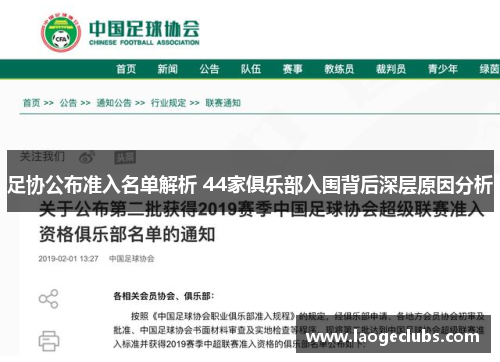 足协公布准入名单解析 44家俱乐部入围背后深层原因分析